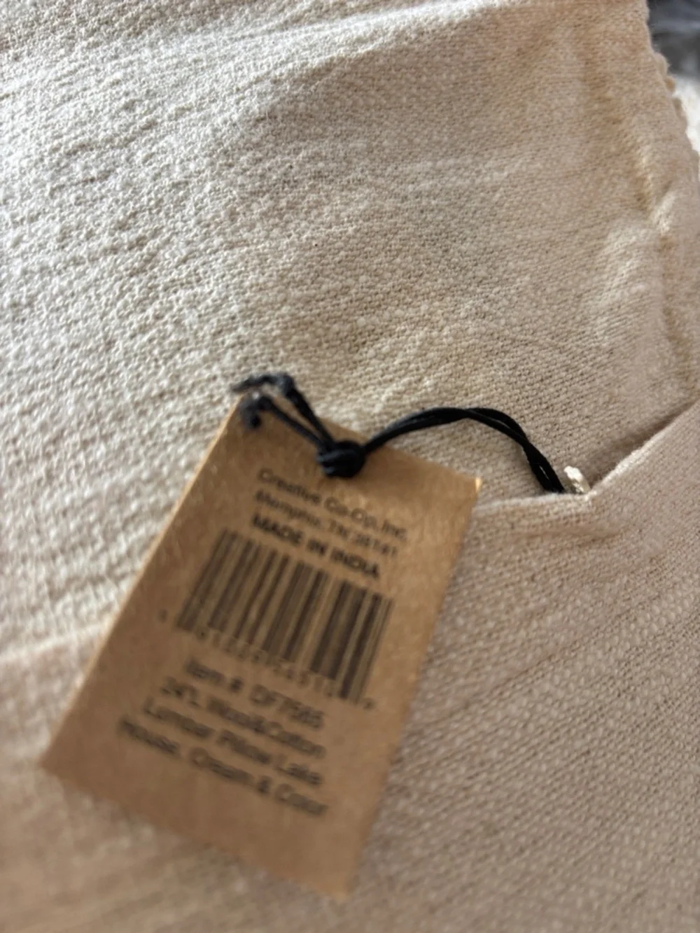 Creative Co-Op Lake House Lumbar PillowWool Cotton Embroidered Cream Blk Rustic